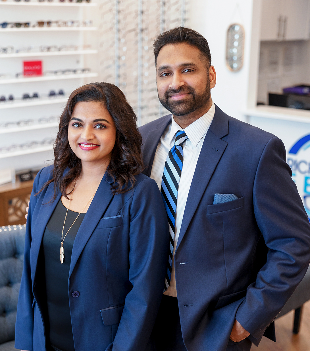 Richmond optometrist Doctor Chetti and her husband Joe smiling in formal attire