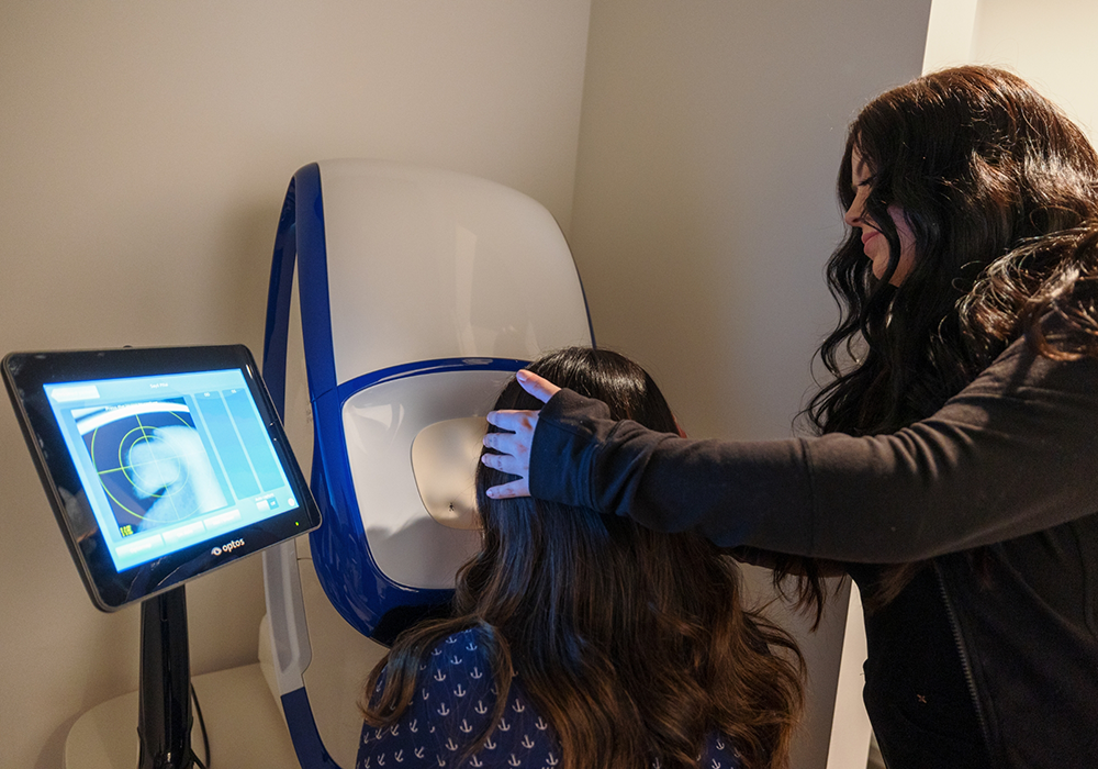 Woman receiving an eye exam