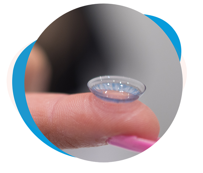 Close up of a contact lens on a finger