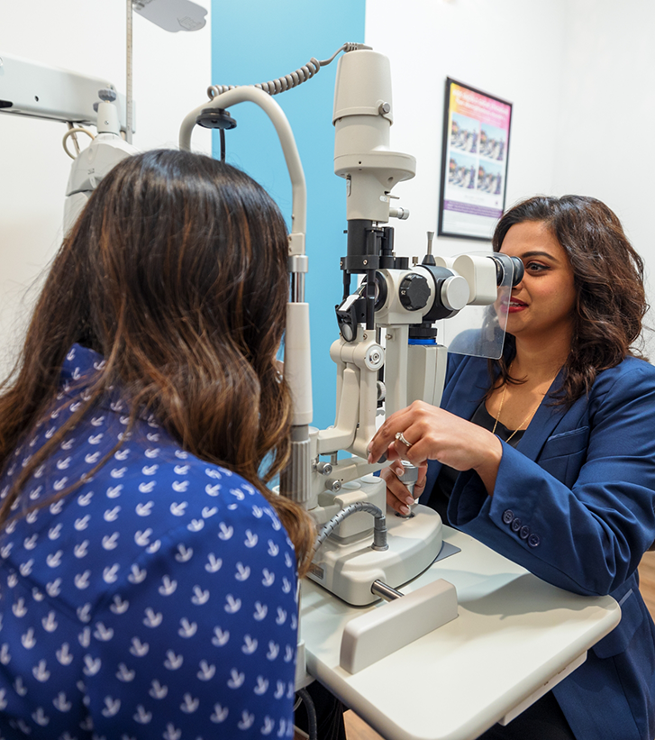 Woman receiving an eye exam