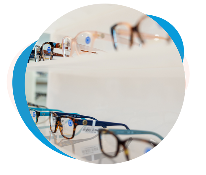 Display shelf with several kinds of eyeglasses in Richmond