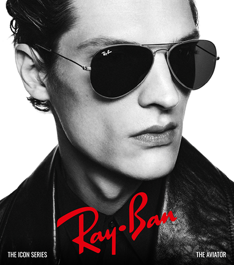 Professional model wearing Ray Ban sunglasses