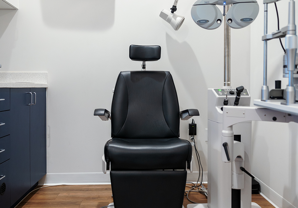 Black leather chair for eye exams