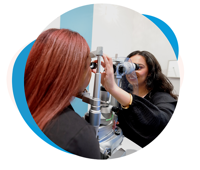 Woman receiving an eye exam in Richmond optometry office